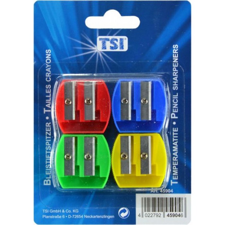 TSI Double-Hole Pencil Sharpners, 4 pcs, 4 colors